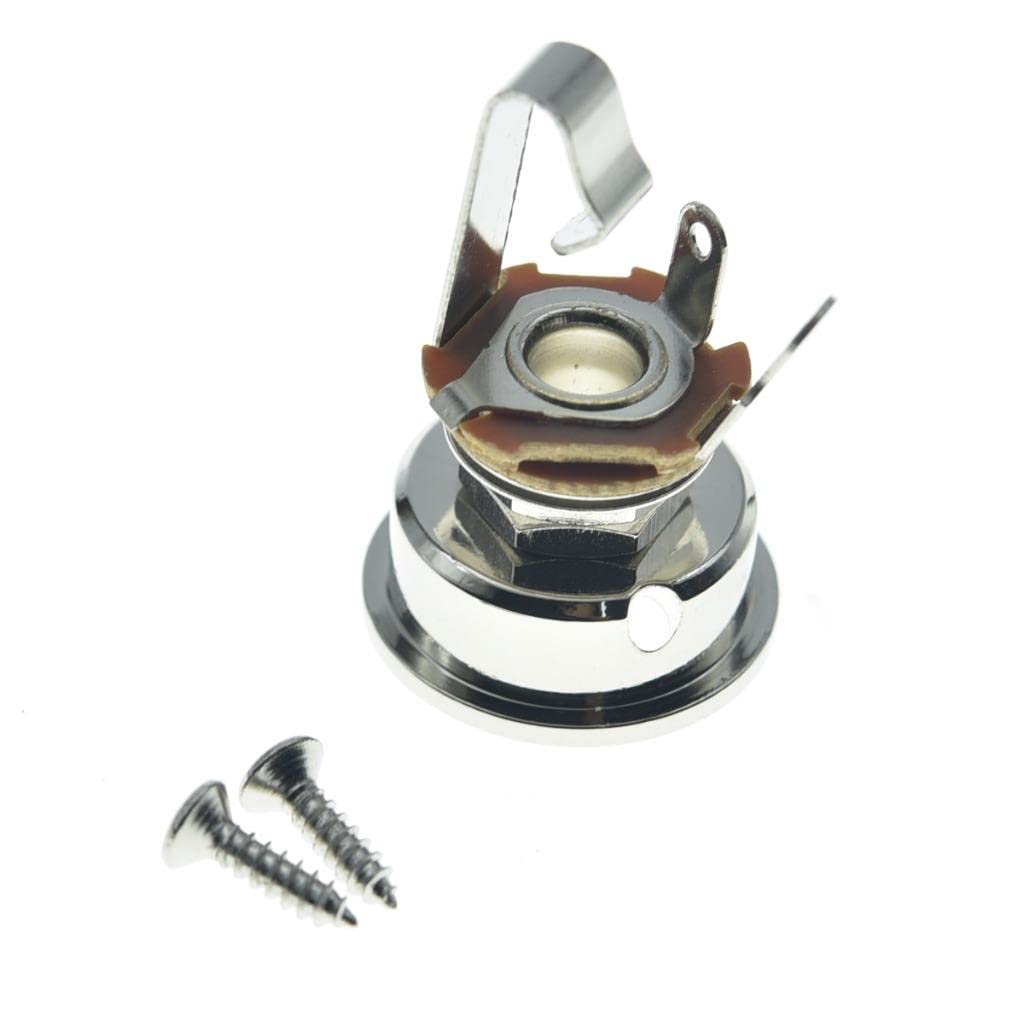 Dopro Nickel Electric Guitar Jackplate American Thread Brass Electrosocket Jack Plate with Nickel Brass Mono Output Jack and Scr